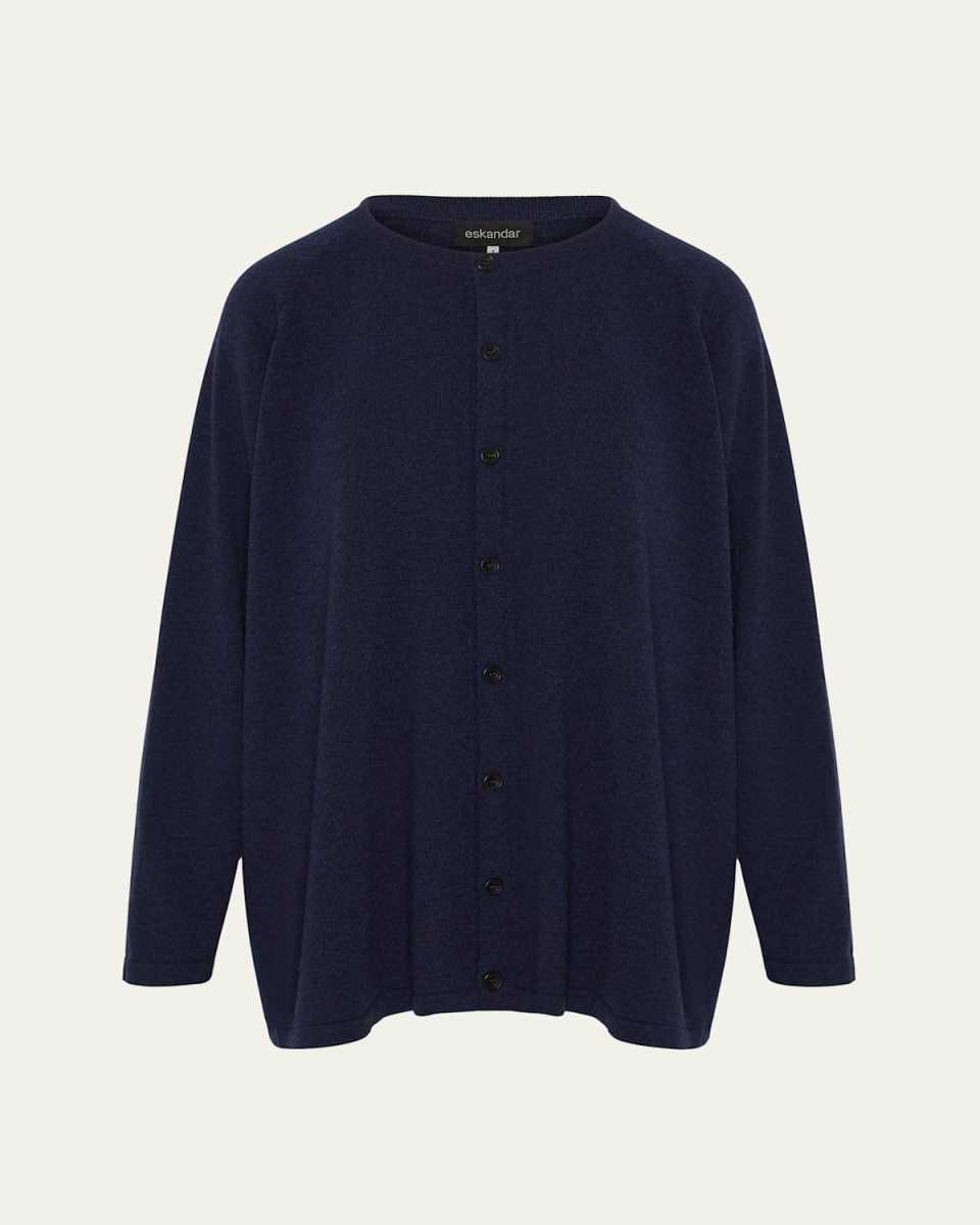 Cashmere Raglan-Sleeve Round-Neck Cardigan (Long Length)
